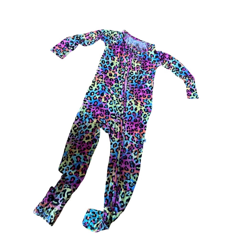 Bums & Roses Rainbow Leopard Bamboo Viscose Footie Pajamas 12-18 Months